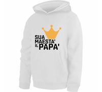 felpa bianca uomo cappuccio scritta sua maesta' il papà regalo festa del papa'