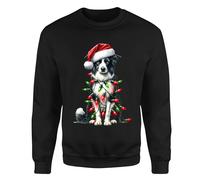 Felpa Border Collie cane luci di Natale vacanza famiglia maglione festivo