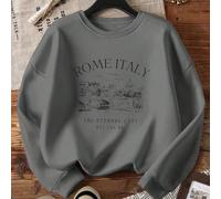 Felpa calda da donna con scollo rotondo, top da donna in cotone, felpa oversize curva, stampa grafica a tema Roma, Italia, Città Eterna, calda fodera in pile per autunno e inverno, felpa casual ampia,
