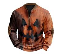 Felpa calda da uomo con stampa patchwork di Halloween maglione zucca felpa per gli uomini pullover con zip a quarto felpa The Light is Coming, Blu, XL