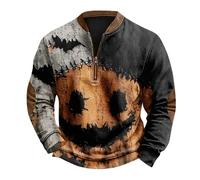 Felpa calda da uomo con stampa patchwork di Halloween maglione zucca felpa per gli uomini pullover con zip a quarto felpa The Light is Coming, Blu scuro, 5XL