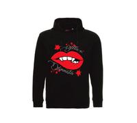 felpa cappuccio donna nera disegno bocca rossa scritta bella e dannata