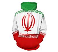 Felpa Cappuccio Doppio Unisex Stampa Iran Bandiera Nazionale Giacca Multifunzione Taglia Grande Larga Fit Tascone Canguro Tessuto Elasticizzato Morbido Caldo Antivento Urban Wear