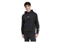 Felpa Cappuccio Hoodie UOMO Adidas Ess 3-Stripes Fleece Nero Bianco con tasche
