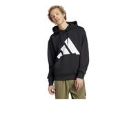 Felpa Cappuccio Hoodie UOMO Adidas Ess Fleece Big Logo Nero Bianco Cotone