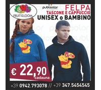 FELPA CAPPUCCIO TASCONE UNISEX BAMBINO WINNIE THE POOH 2 PERSONALIZZATA STAMPA