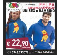 FELPA CAPPUCCIO TASCONE UNISEX BAMBINO WINNIE THE POOH 6 PERSONALIZZATA STAMPA