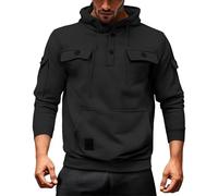 Felpa Cargo da Lavoro Uomo con Cappuccio e Coulisse Autunno e Inverno Felpe con Bottoni a Un Quarto e Multitasche Pullover Canguro Tasca Sportivi Leggero Maglia Baggy Abbigliamento per All'Aperto