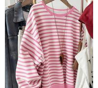 Felpa casual a righe da donna, design alla moda e versatile, adatta per uso all'aperto, street photography, back to school, festa dell'insegnante, con collo a giro regolare 0XL,1XL,2XL,3XL,4XL,5XLA st