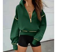 Felpa casual ampia da donna con mezza zip e spalle scoperte, manica lunga, adatta per autunno, laurea, insegnanti, ritorno a scuola L,M,S,XLTessuto in maglia