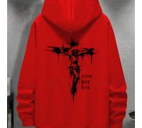 Felpa casual con cappuccio e laccio da uomo, vestibilità ampia, con stampa della "Croce di Gesù Plus", adatta per primavera e autunno L,M,XL,XXL,XXXLsloganTessuto in maglia