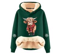 Felpa casual con cappuccio in pile con incantevole stampa mucca, alla moda, a maniche lunghe, per un comfort confortevole nella vita di tutti i giorni, ideale per Natale e inverno, con robusto motivo