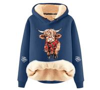 Felpa casual con cappuccio in pile con incantevole stampa mucca, alla moda, a maniche lunghe, per un comfort accogliente nella vita di tutti i giorni, ideale per Natale e inverno, con robusto motivo a