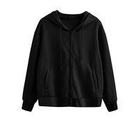 Felpa casual con cerniera frontale, felpa da donna, a maniche lunghe, con coulisse, con tasche, tinta unita, con cerniera, alla moda, con cappuccio, giacche leggere con tasche per donne e ragazze