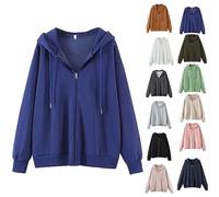 Felpa casual con cerniera frontale, felpa da donna, a maniche lunghe, con coulisse, con tasche, tinta unita, con cerniera, alla moda, con cappuccio, giacche leggere con tasche per donne e ragazze, Z1