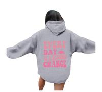 Felpa casual da donna con cappuccio con cappuccio con scritta "Every Day Is A Second Chance", vestibilità ampia, stile vintage, con grafica carina, da spiaggia, 2025, università, tinta unita, comfort