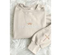 Felpa casual da donna con scollo a equipaggio e ricamo della fede cristiana "Gesù è Re", adatta per autunno/inverno, laurea, ritorno a scuola, insegnanti, pullover autunnale L,M,S,XLLettere,Colore uni