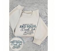 Felpa casual da donna con scollo a equipaggio, maniche lunghe, con ricamo anti-sociale/club del libro, adatta per autunno/inverno, laurea, ritorno a scuola, insegnante, pullover autunnale L,M,S,XLTess