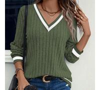 Felpa casual da donna con scollo a V, tinta unita e patchwork, adatta per laurea, insegnanti, ritorno a scuola, autunno L,M,S,XLTessuto in maglia