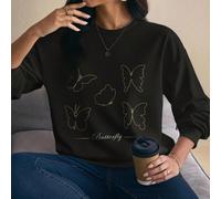 Felpa casual da donna con stampa farfalla, girocollo, felpa con farfalle autunno/inverno, top con farfalle, felpe da donna, felpa carina SHEIN X Shutterstock SHEIN X potenzia la creatività fornendo a