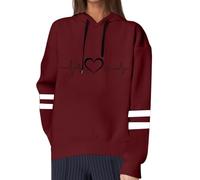 Felpa casual da donna girocollo maniche lunghe design San Valentino con stampa a cuore per un elegante, Colore: rosso, L