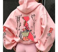 Felpa casual da donna taglie forti, stampa vintage Cappuccetto Rosso e Lupo Cattivo, pullover con cappuccio e coulisse, maniche lunghe sottili, con tasche, comoda per uso quotidiano autunno/inverno, i