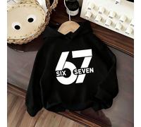 Felpa casual da ragazzo con grafica numerica "67" e lettere "Six Seven", felpa nera a maniche lunghe 8Y,9Y,10Y,11Y,12YLetterePoliestere