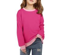 Felpa casual girocollo da bambina, a maniche lunghe, oversize, alla moda, in tessuto morbido, adatta per bambini dai 5 ai 14 anni, ideale per l'uso quotidiano e per il clima fresco (rosa acceso, 7-8
