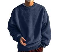Felpa casual, in pile, da uomo, in tinta unita, a maniche lunghe, girocollo, invernale, a maniche lunghe, taglie grandi, da uomo, casual, streetwear, Blu scuro, XL