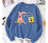 Felpa casual oversize a maniche lunghe da donna per l'autunno/invernoPresenta vivaci stampe a fumetti di SpongeBob, Patrick Stella, Squiddi e altri personaggi che circondano la scritta "KAMP KORAL". C