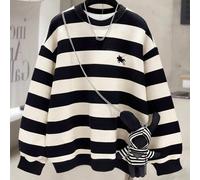 Felpa casual oversize con scollo a equipaggio, a righe bianche e nere, con stampa del logo del cavallo, adatta per l'autunno/inverno L,M,S,XLTessuto in maglia