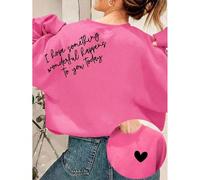 Felpa casual oversize da donna con grafica di una lettera gentile e positiva, manica lunga, girocollo, autunno/inverno, colore rosa L,M,S,XLNataleTessuto in maglia