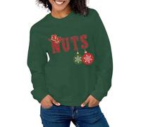 Felpa casual senza cappuccio da donna con felpa abbinata per coppie di Natale/ho tutto quello che voglio la camicia di Natale/maglione marito donna, Verde scuro, M