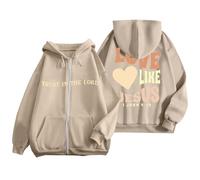Felpa Compatible with Moto Felpa con Cappuccio Sportiva Casual da Donna con Cerniera Stampata a Lettera, a Maniche Lunghe, con Coulisse e alla Moda (3) Felpe Scritte Divertenti Ragazza (Beige, XXXL)