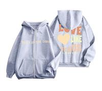 Felpa compatible with Moto Felpa con cappuccio sportiva casual da donna con cerniera stampata a lettera, a maniche lunghe, con coulisse e alla moda (3) Felpe Scritte Divertenti Ragazza (Light Gray, M)