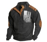 Felpa con bottone a 1/4 da uomo, abbigliamento patriottico Usa Top Stampa Bandiera Americana 3D Maglioni Invernali Collo Stand Tuta Top Con Toppe Gomito Manica Lunga Casual Retro Felpa, AG., 3XL
