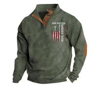 Felpa con bottone a 1/4 da uomo, colletto alla coreana con toppe al gomito Usa Patriottico retrò capispalla in pile felpa senza cappuccio leggera moda maglione manica lunga abbigliamento casual top