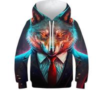 Felpa con cappuccio 3D Lynx Panorama Set maglione medio per ragazze e ragazzi con cappuccio maglione alla moda abbigliamento sportivo casual a maniche lunghe, Wolf Ceo in Suit, 6-7 Jahre