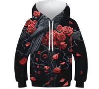 Felpa con cappuccio 3D, motivo gotico con lanterne, per ragazzi e ragazze, a maniche lunghe, divertente, Gothic Raven And Rose On Gothic Crossre, 9-11 Anni