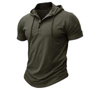 Felpa con cappuccio a maniche corte da uomo, leggera felpa con cappuccio da palestra per allenamento, maglietta con cappuccio atletica vestibilità muscolare, Verde militare, L