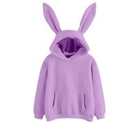 Felpa con cappuccio a maniche lunghe con orecchie da coniglio, design con cappuccio con decorazione per le orecchie, felpe leggere per l'estate animale carino coniglietto felpa, Viola, L