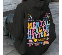 Felpa con cappuccio a maniche lunghe con stampa minimalista colorata per uso quotidiano da donna, felpa con cappuccio casual "È OK NON ESSERE OK, TU SEI ABBASTANZA, IL MONDO È UN POSTO MIGLIORE CON TE