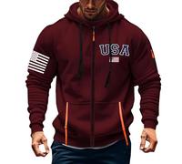 Felpa con cappuccio a maniche lunghe con zip per uomo casual moda ampia stampa cerniera a maniche lunghe felpa alla moda abbigliamento da lavoro per corsa all'aperto vita quotidiana, vino, 4XL
