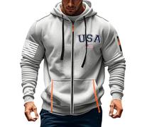Felpa con cappuccio a maniche lunghe con zip per uomo casual moda ampia stampa cerniera a maniche lunghe felpa alla moda abbigliamento da lavoro per corsa all'aperto vita quotidiana, Grigio, 4XL
