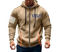 Felpa con cappuccio a maniche lunghe con zip per uomo casual moda ampia stampa cerniera a maniche lunghe felpa alla moda abbigliamento da lavoro per corsa all'aperto vita quotidiana, cachi, 4XL