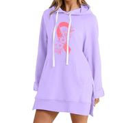 Felpa con cappuccio a maniche lunghe da donna a tema sensibilizzazione al cancro al seno con stampa di lettere per uso quotidiano, stile casual e attività di prevenzione, malva, S