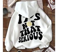 Felpa con cappuccio a maniche lunghe in maglia con stampa di testo e grafica "IT'S NOT THAT SERIOUS" con volto sorridente, adatta per ragazzi, casual, comoda per tutti i giorni, adatta per autunno/inv