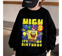Felpa con cappuccio a maniche lunghe nera per ragazzi pre-adolescenti, con stampa di Spongebob per il compleanno, per comfort alla moda, perfetta per la scuola e il tempo libero in autunno e primavera