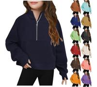 Felpa con cappuccio a mezza zip con foro per il pollice con cerniera per bambini in pile da palestra con tasca per il ritorno a scuola felpa preppy uniforme scolastica tinta unita abbigliamento caldo