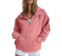 Felpa con cappuccio a mezza zip per donna autunno moda pullover 3/4 cerniera collo a lupetto felpa manica lunga casual allenamento inverno autunno top, rosa, L